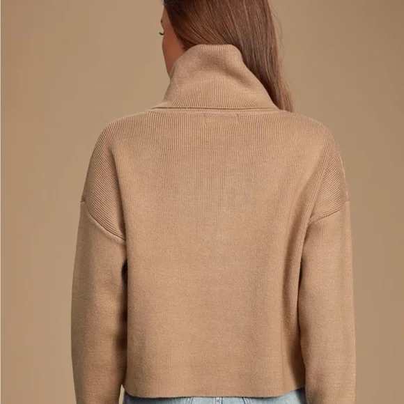 Lulus “Lets Cuddle Tan Cowel Neck Sweater” - Picture 3 of 8